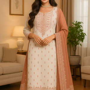 Hand-Embroidered Chanderi Kurta Set