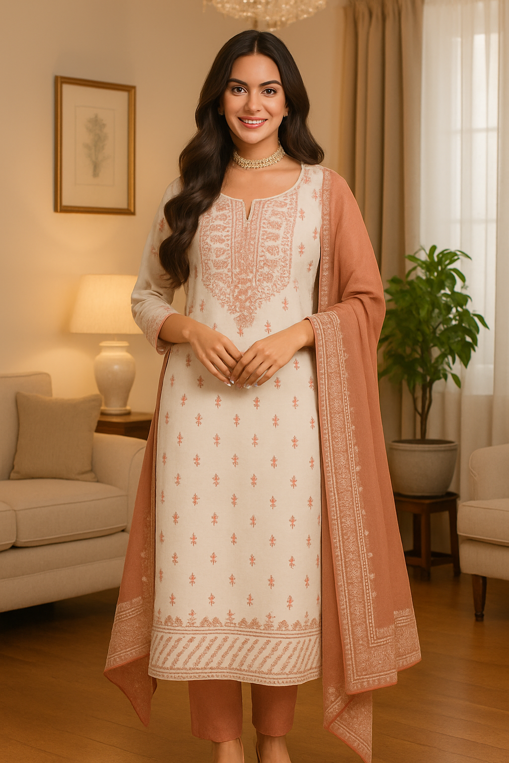 Hand-Embroidered Chanderi Kurta Set